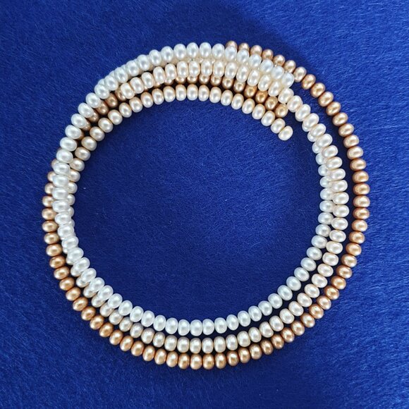 3 Strand Freshwater Pearl Choker Necklace Set White Ivory Pink 6mm Pearls - Picture 10 of 11